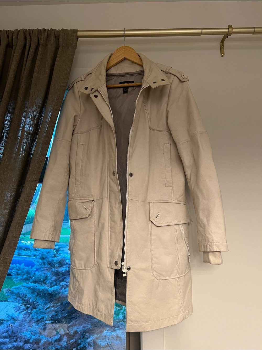 Danier Cream Leather Long Jacket